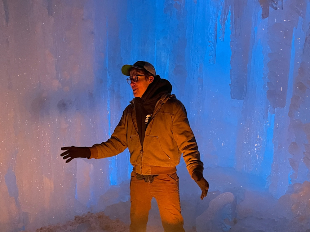Austin Adventures Guide, Daniel, talking to guests in an ice cave